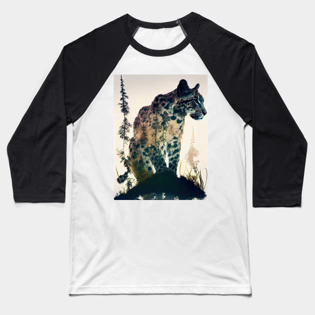 Clouded Leopard Double Exposure Baseball T-Shirt by ABART BY ALEXST 